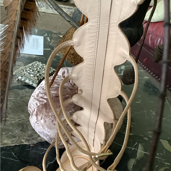 Giambattista Valli Nude leather tall gladiator wedge glitter sandals size 8.5 - Picture 12 of 12